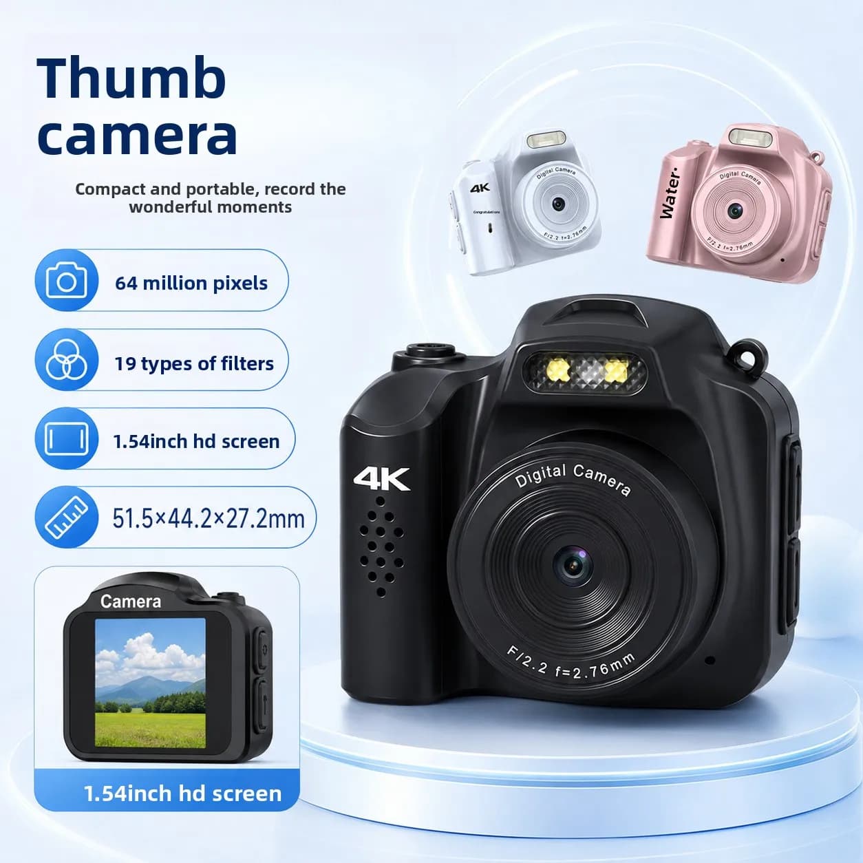 4K student large-screen thumb camera 64-megapixel high-definition action camera full-view wide-angle shooting