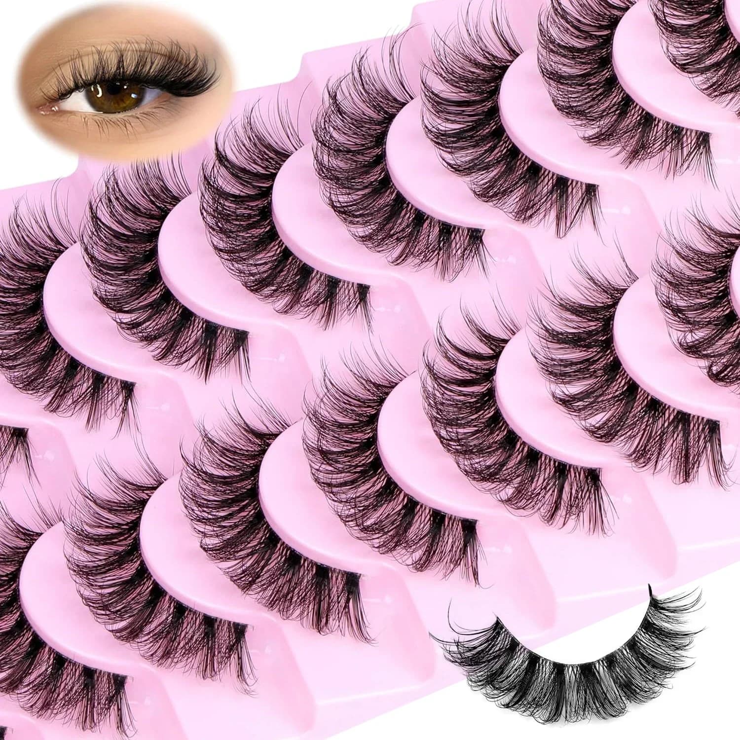 10 pairs of fake eyelashes natural soft thin eyelashes eyelashes with 3D volume stripes fake curled D with transparent eyelashes