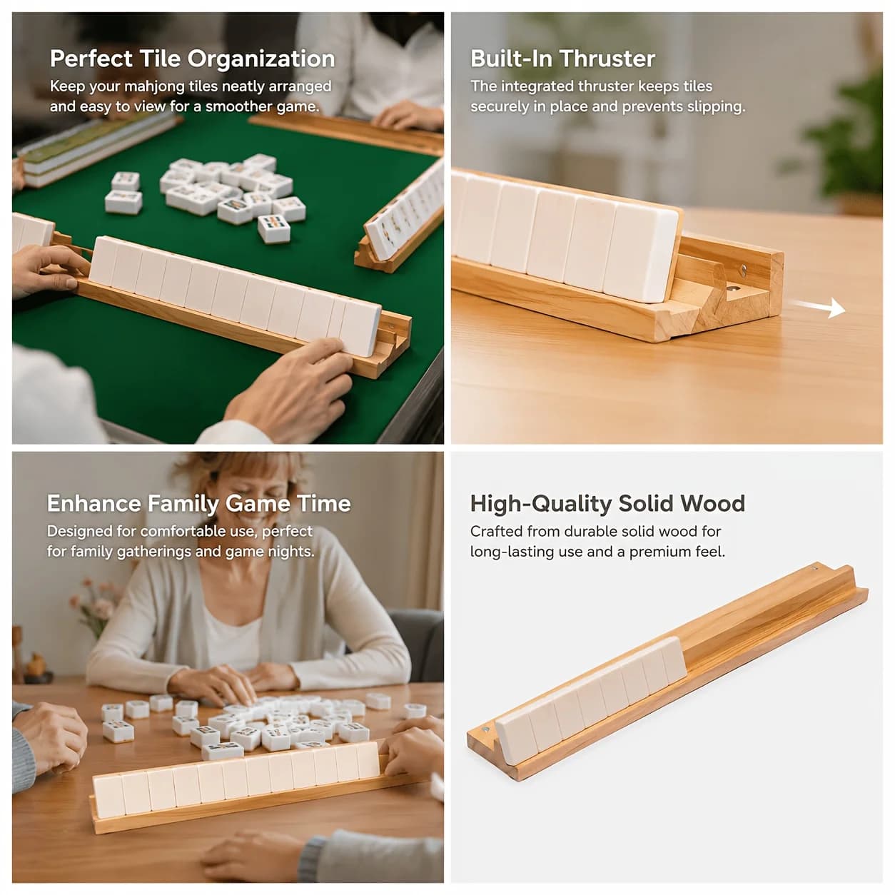 Wood Mahjong Tile Racks & Pusher Set, Mah Jongg Tile Holder Tray, Wooden Mahjong Game Accessory for Home Table Party Entertainment