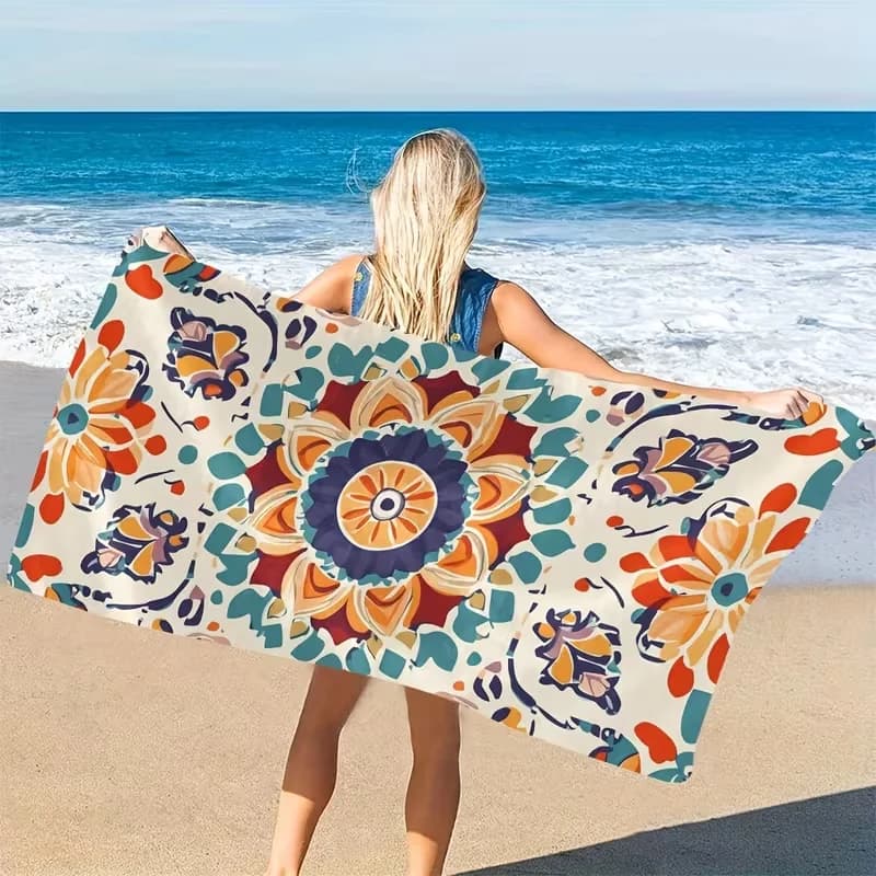 Telo Mare Bohemien Floreale Colorato ad Asciugatura Rapida, Morbido, Assorbente e Anti-Sabbia per Donna, Ideale per Spiaggia, Piscina, Palestra, Viaggi Estivi