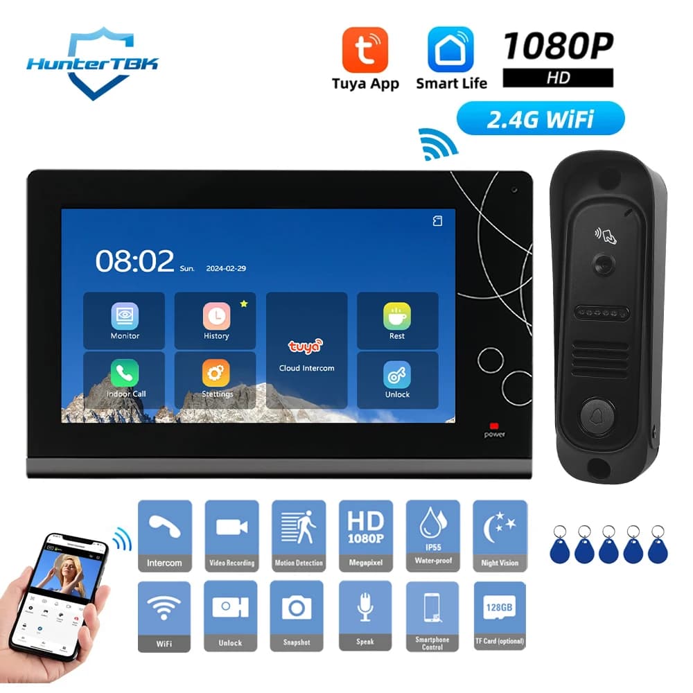WiFi 1080P video intercom system IP Smart TUYA APP Room doorbell with doorbell for recording Video WDR PIR