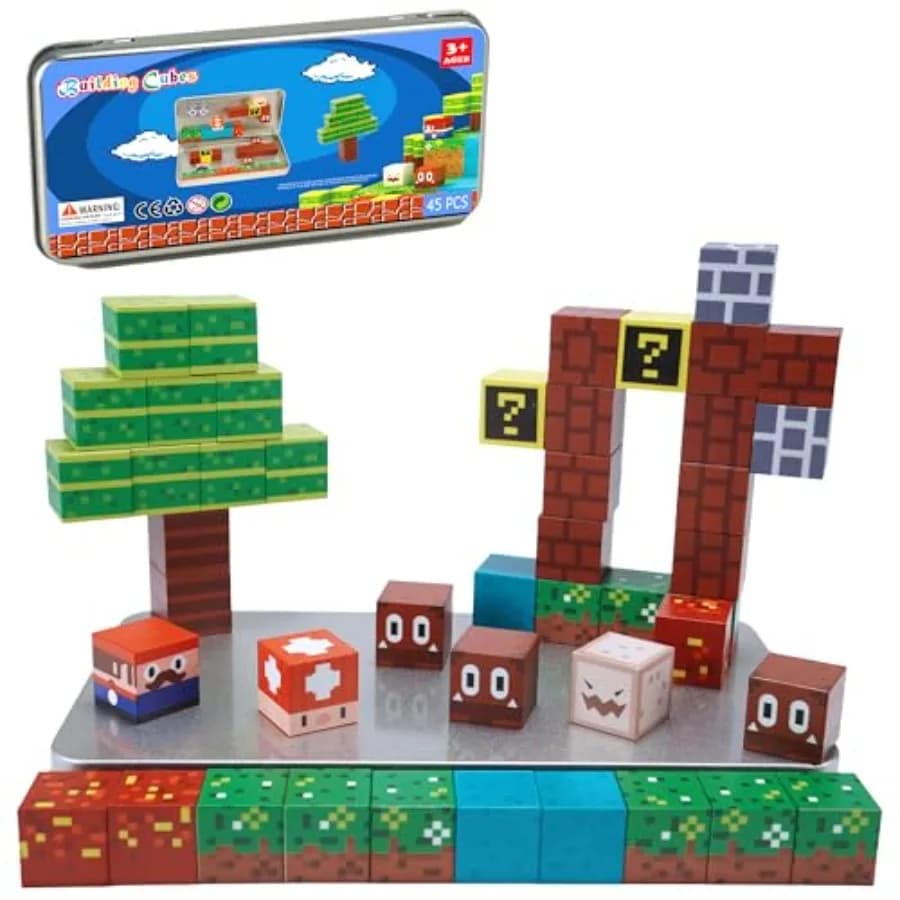 Magnetic Blocks - 45PCS Building Blocks, Magnetic Tiles Build Cubes STEM Game Toys, Travel Toys for Ages 4-8 Christmas Birthday