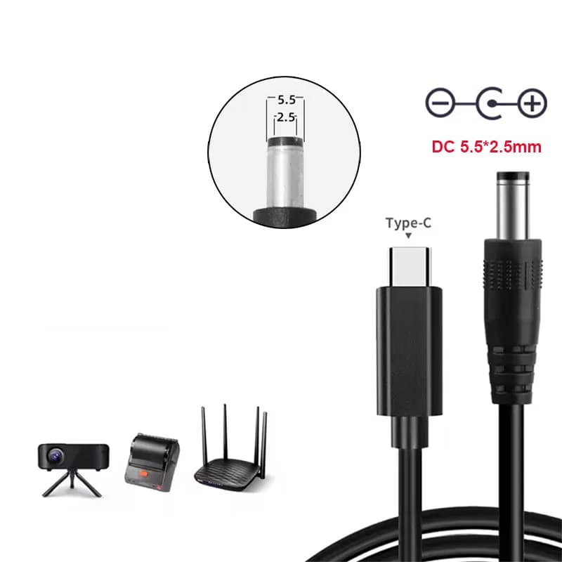 Cavo USB C a DC 5.5x2.5mm, Convertitore da Tipo C a DC 9V 12V 15V, Adattatore di Alimentazione 65W PD per Strisce LED, TV BOX, Telecamere, Wi-Fi