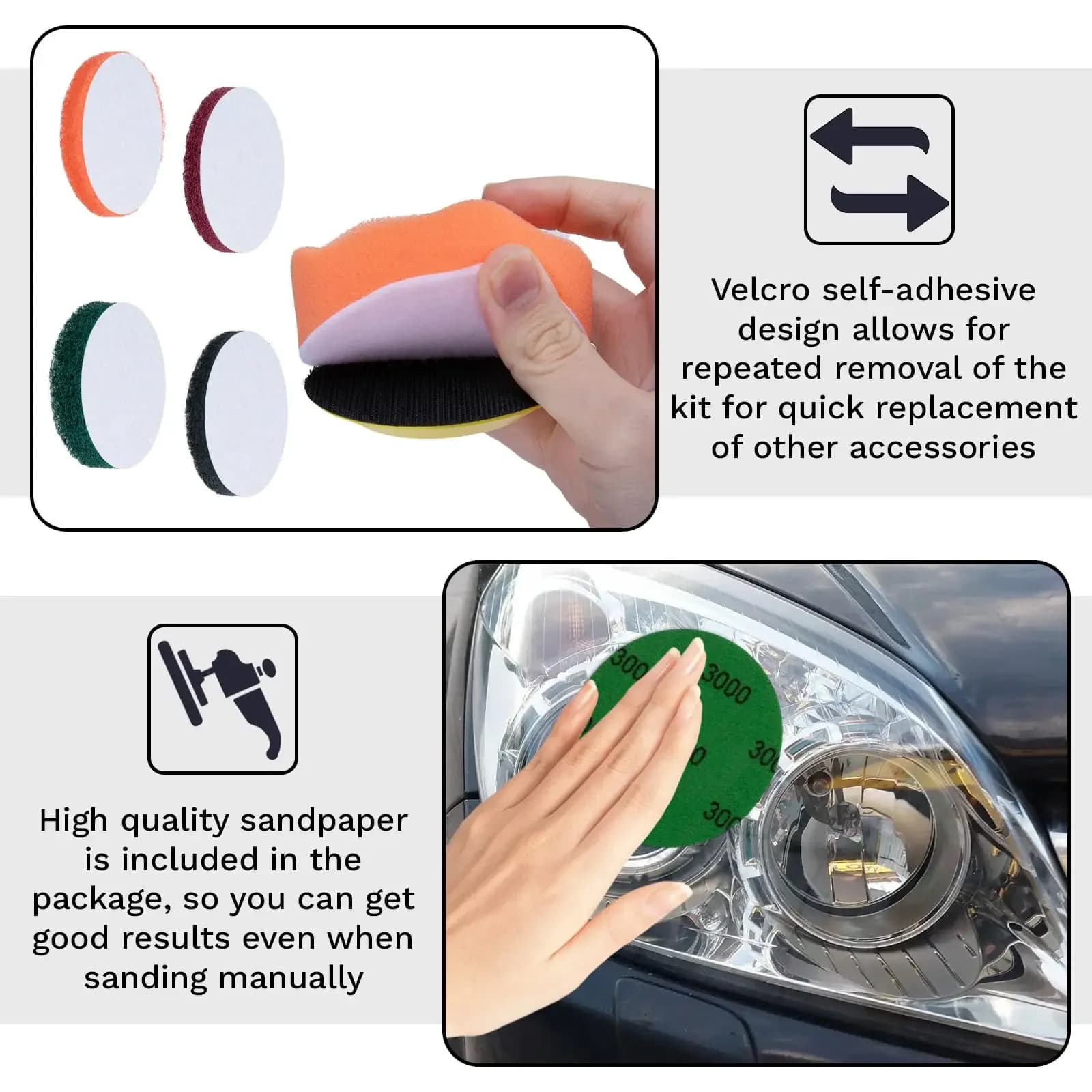 Fari Auto Restoration Kit with Abrasive Discs, Cleaning Fans and Cleaners Suitable for Auto Cleaning
