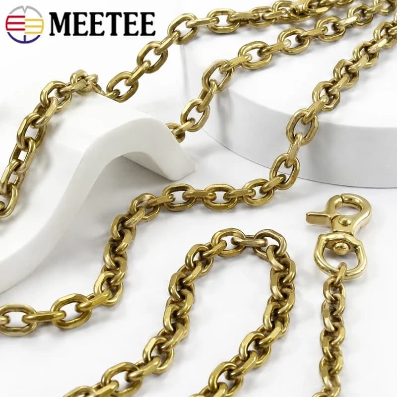 50/100cm 2-3.4x7-16mm Solid Brass Chain Bag Strap Metal Connector Wallet Handbag Jeans Pants Decor Buckle DIY Hardware Purse Set