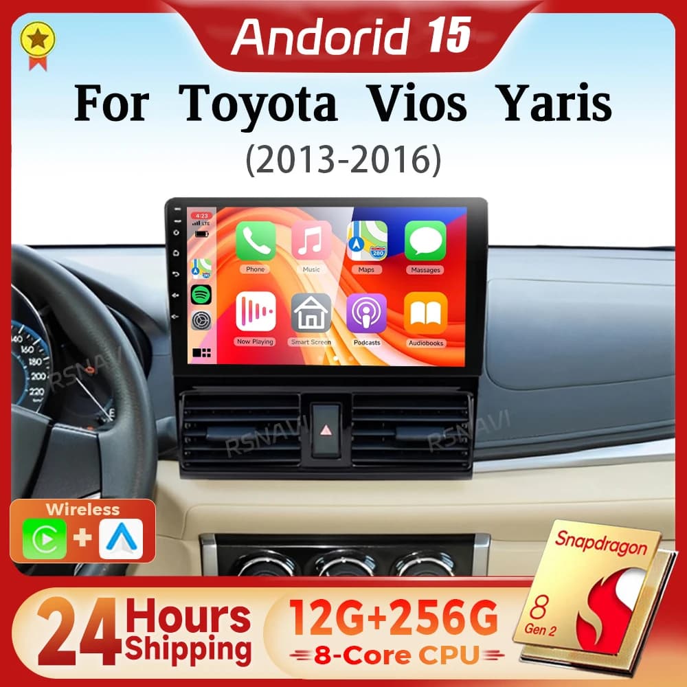 Android 15 Qualcomm Carplay Auto 2K Schermo Autoradio Lettore Multimediale Per TOYOTA VIOS YARIS 2013 - 2016 Autoradio BT Snapdragon