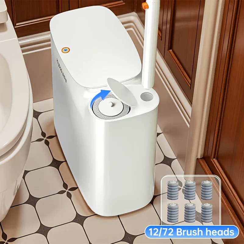 Spazzola per WC e cestino 2 in 1, spazzola per WC usa e getta con 12/72 testine, cestino per bagno largo 6,89 pollici, con coperchio.