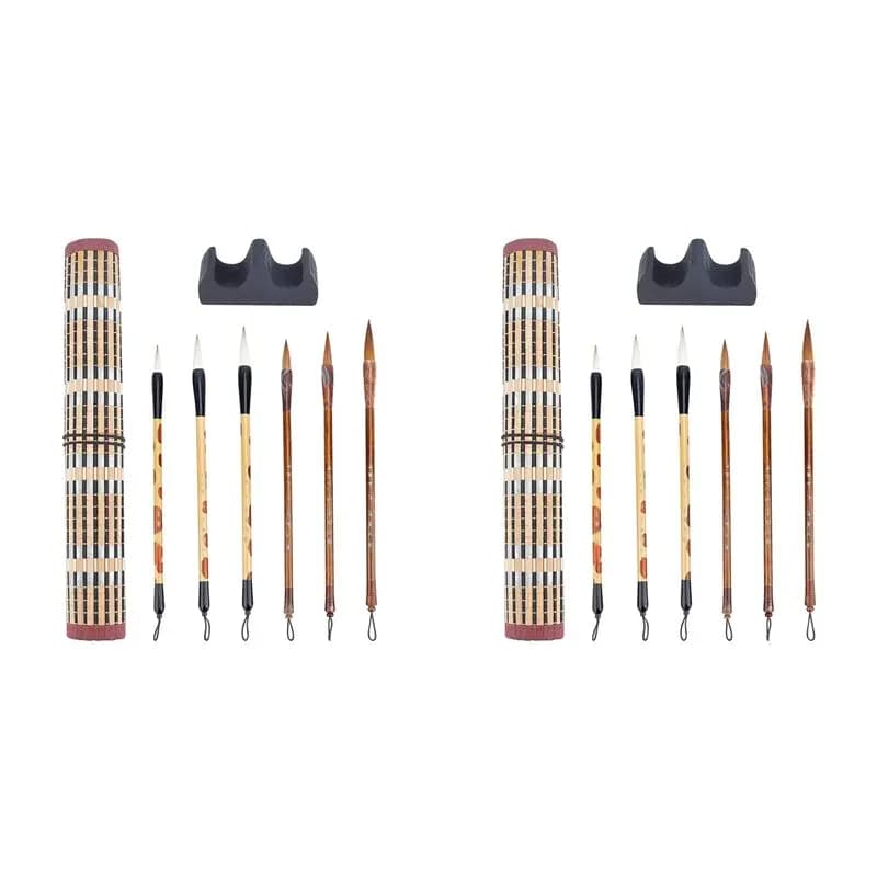 16PCS Chinese Calligraphy Brush Set with Holder - Watercolor Painting & Writing Brushes for Beginners