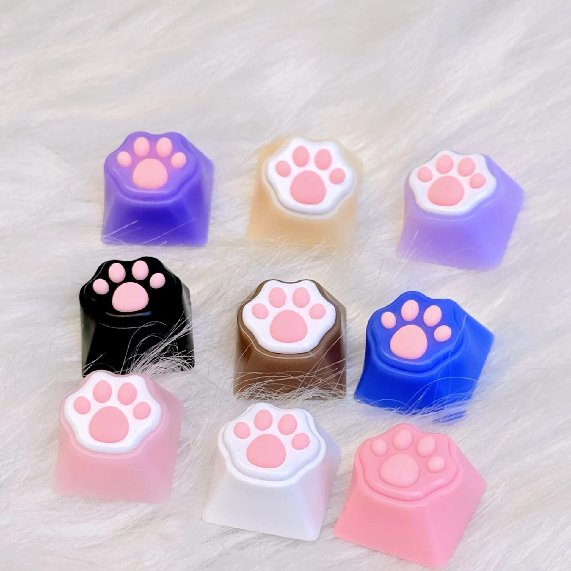 Keycaps a Forma di Zampa di Gatto Rosa, Morbidi ed Elastici, Universali per Tastiere Meccaniche con Switch Cross