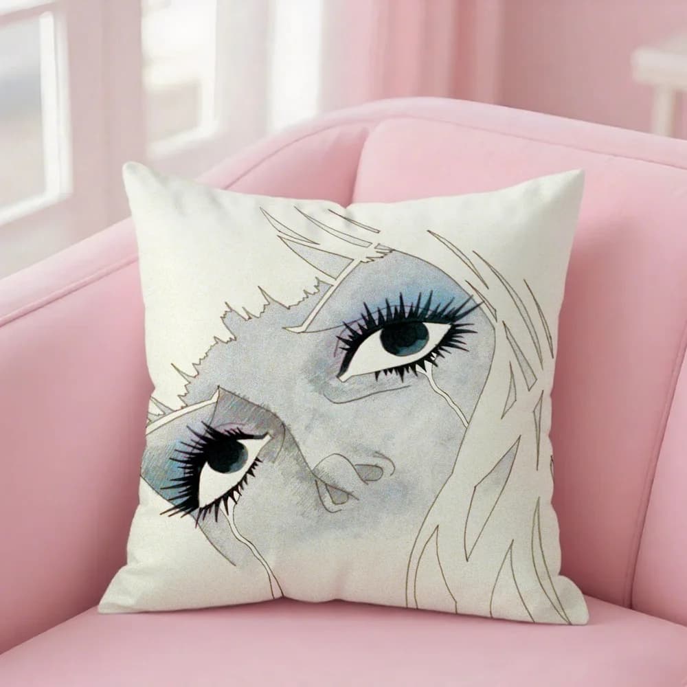 Short-haired square pillow case with front-back print, film motif Belladonna of Sadness, for sofa, bed and bedside table