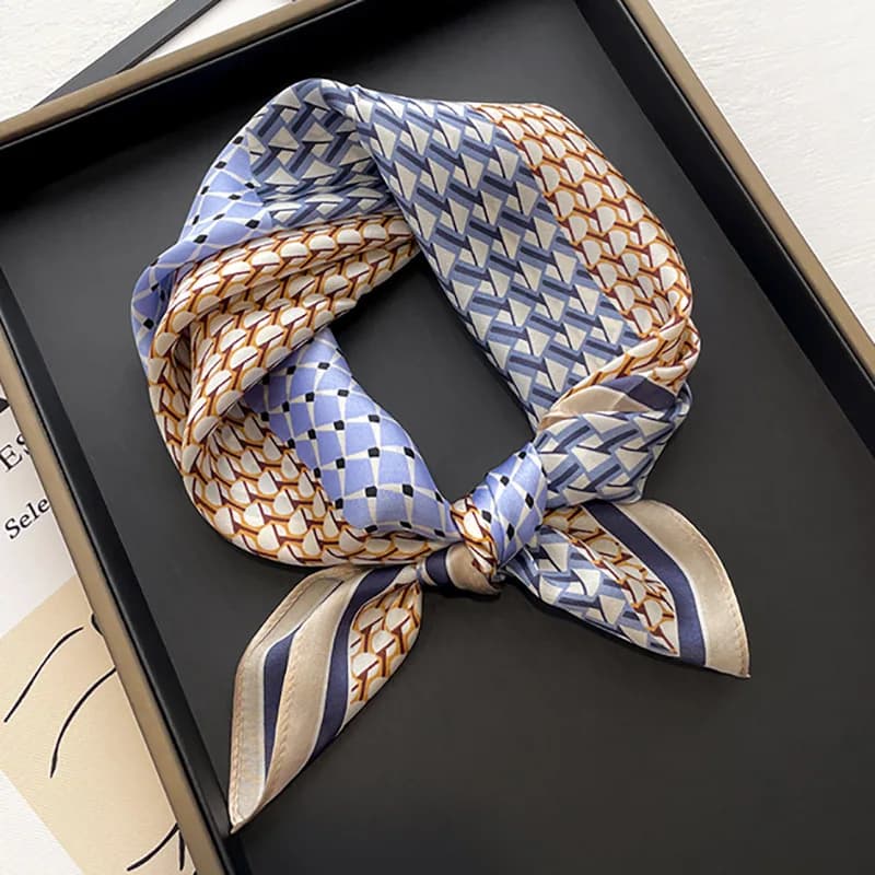 100% silk Printed Satin Silk Scarf Versatile Women Neck Scarves Hair Tie Bag Handle Wrap Elegant Geometric Kerchief for Daily