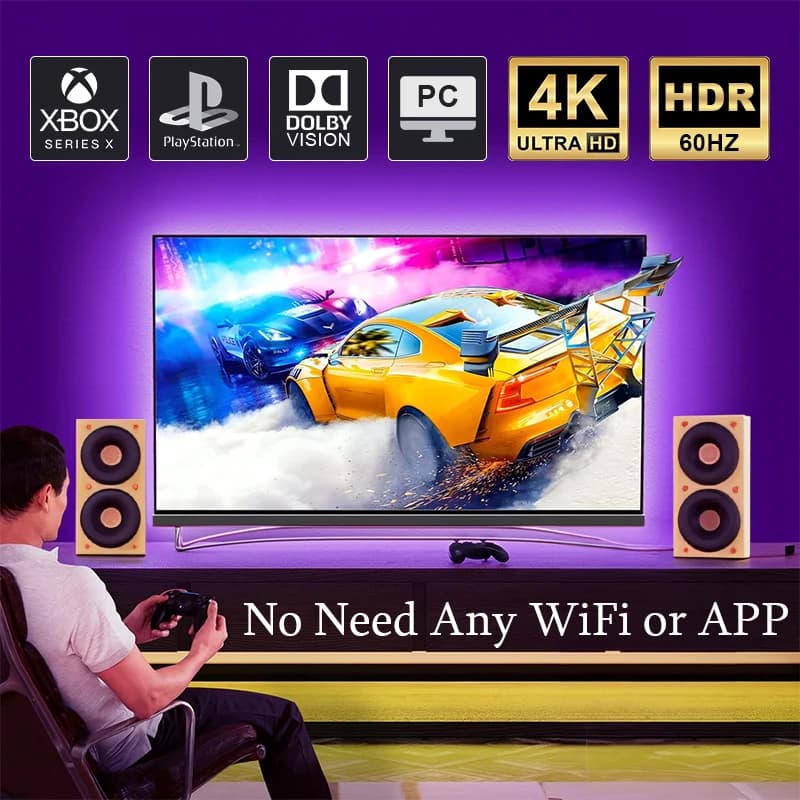 Backlight synchronization of environmental TV screen for 40-85 inch TV, real-time LED synchronization strip, RGB TV 4K game light compatible with HDMI 2.0