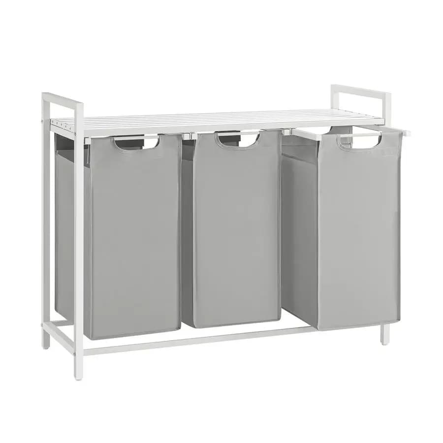 Cesto per Bucato, Cesto Portabiancheria, Organizzatore per Bucato con 3 Sacchi Estraibili e Rimovibili, Ripiano, Telaio in Metallo, 3 x 10,6 Galloni 40 L, 36