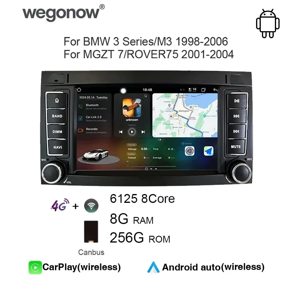 Autoradio Android 13 con Carplay Wireless per BMW Serie 3/M3 1998-2006 MGZT 7/ROVER75 2001-2004 Lettore Multimediale per Auto