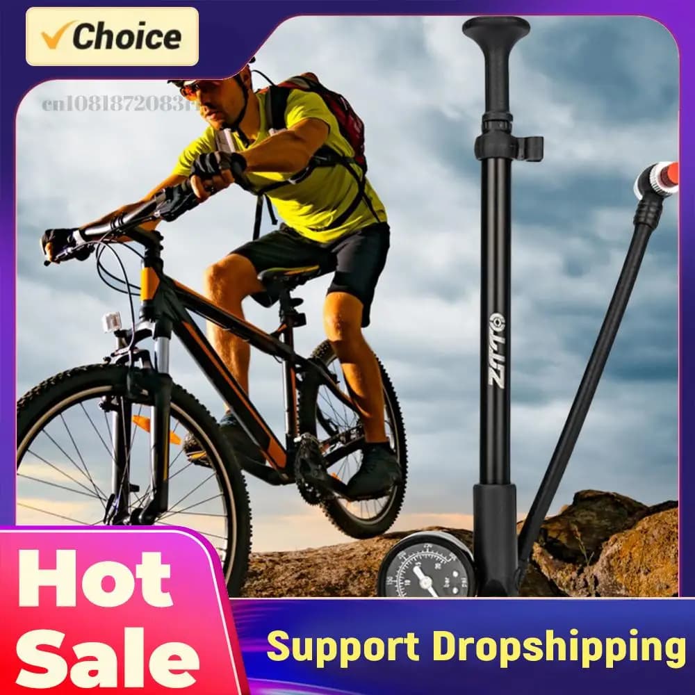 Pompa d'aria per bicicletta da 300 PSI con manometro, pompa per pneumatici bici con valvola Schrader, gonfiatore portatile per forcella e sospensione posteriore