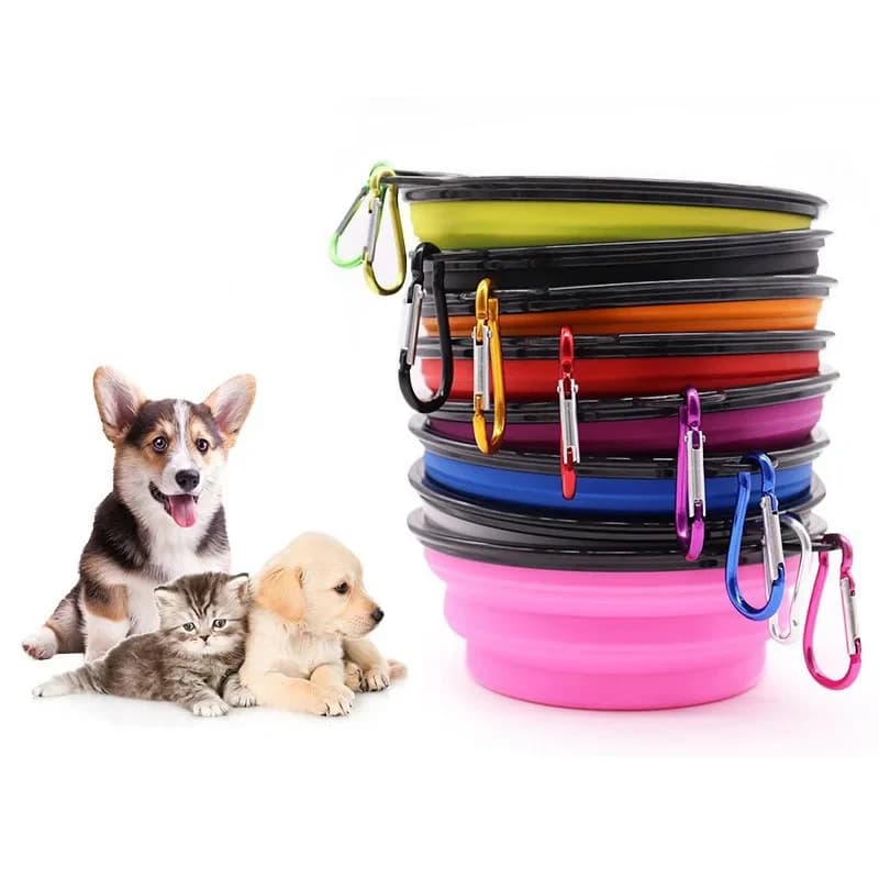 Ciotola Pieghevole in Silicone per Cani, per Cibo e Acqua, Portatile per Campeggio e Viaggi, Accessori per Animali Domestici con Moschettone