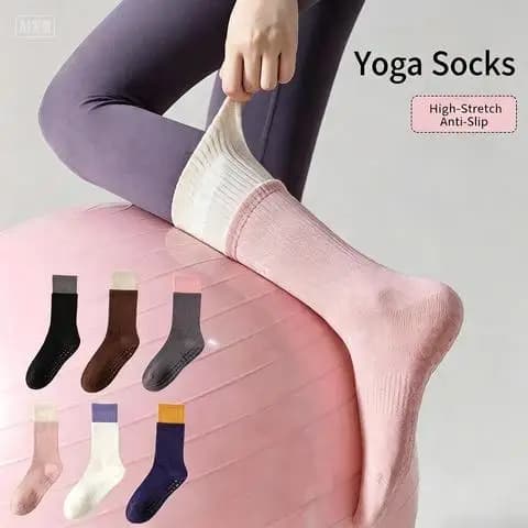 Unisex Grip Socks Polyester One Size Non Slip Silicone Dots Cushion Crew Socks For Yoga Pilates Barre Fitness Workout