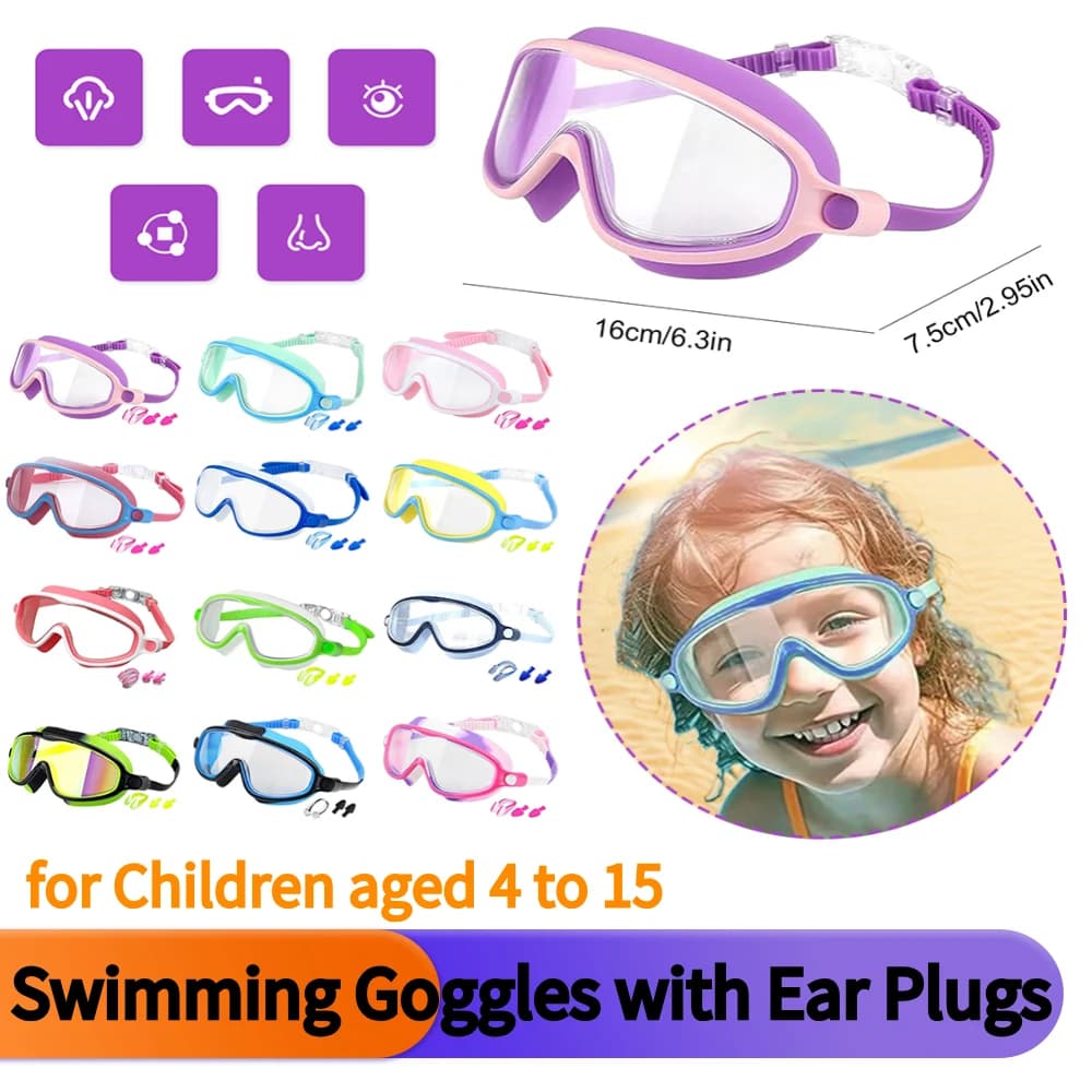 Children's swimming glasses Pool glasses without leaks with ear plugs Children's nose clip from 4 to 15 years old