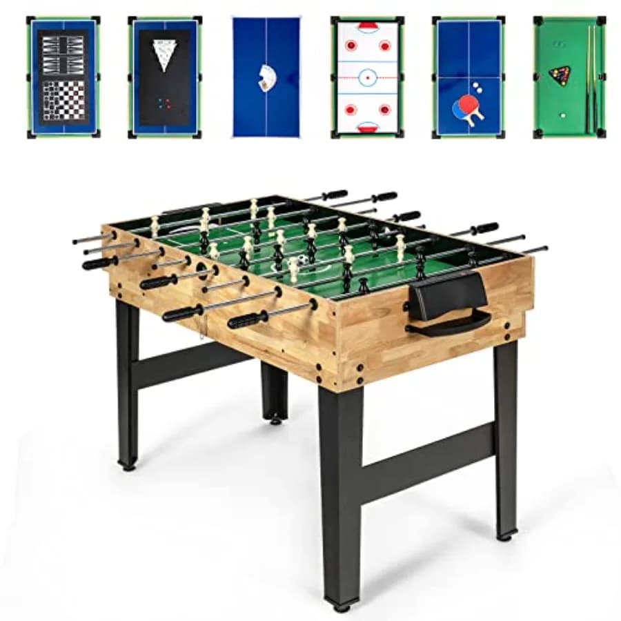 Set combinato da tavolo multigioco 10 in 1 con hockey, biliardo, ping-pong, carte degli scacchi, dama, bowling, shuffleboard, backgammon, Adu