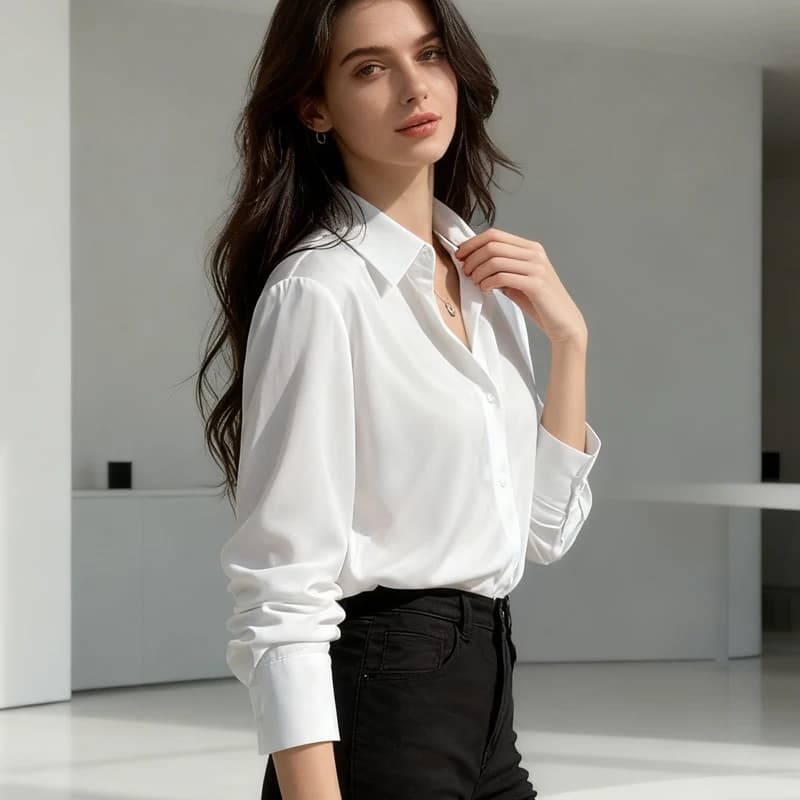 Camicia da donna a maniche lunghe primaverili in stile coreano con colletto couverture Camicetta in chiffon Moda Office Lady Top Abiti semplici e larghi