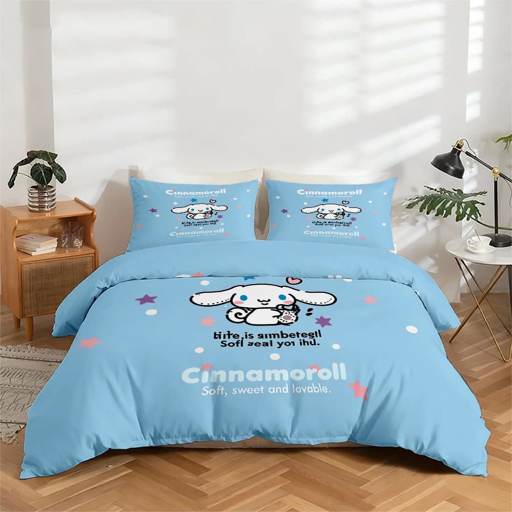 Set di biancheria da letto con stampa digitale ad alta definizione in 3 pezzi, set copripiumino con motivo floreale grande e design Cinnamoroll, include 1 copripiumino + 2 federe, adatto per camera da letto, camera degli ospiti, decorazioni per la casa, copripiumino + federa in fibra di poliestere, biancheria da letto ultra morbida, tessuto spesso, adatto a tutte le stagioni, lavabile in lavatrice
