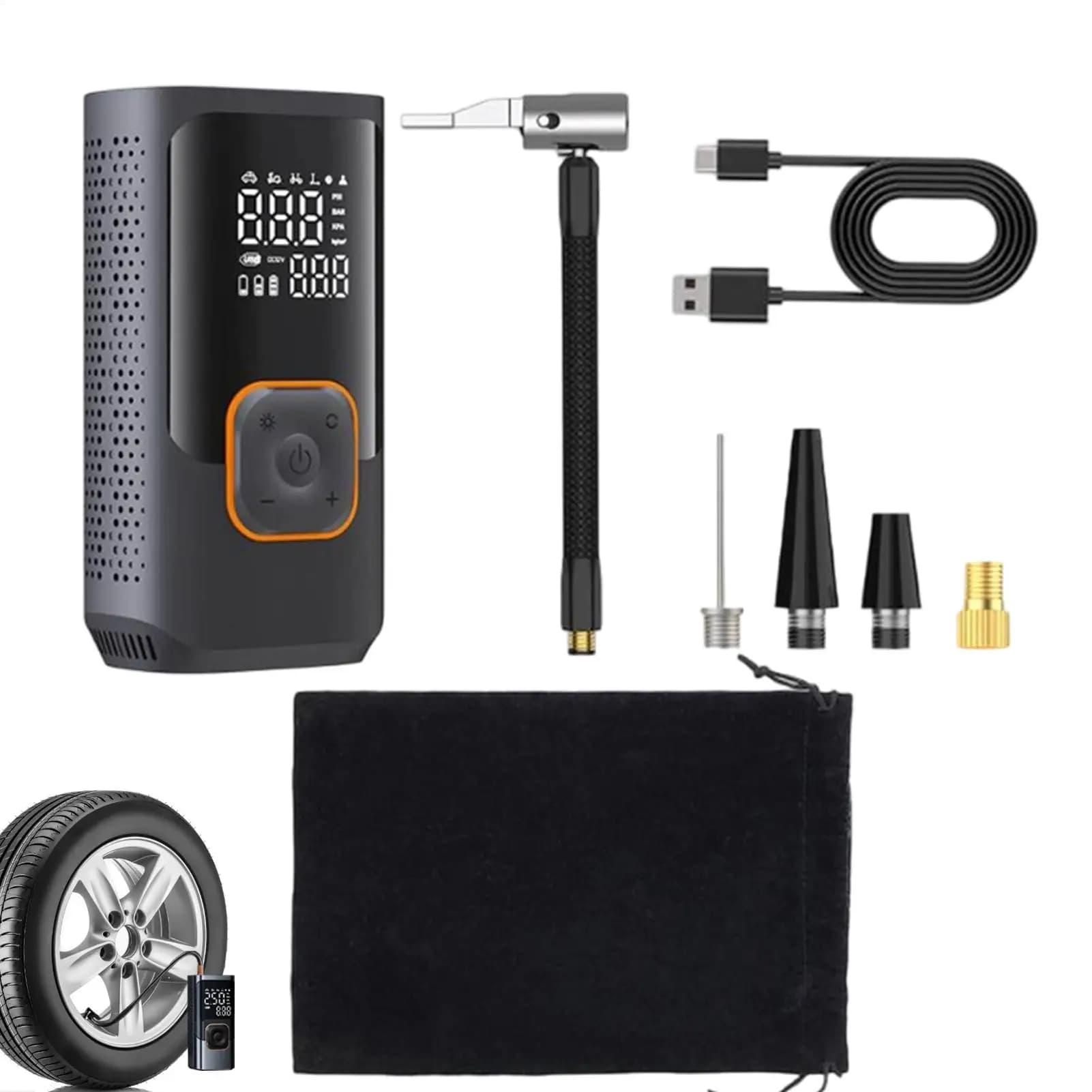 Gonfiatore elettrico digitale per compressore d'aria per auto portatile per uso di emergenza Pompa veloce per pneumatici per bici SUV per auto e gonfiabili a sfera