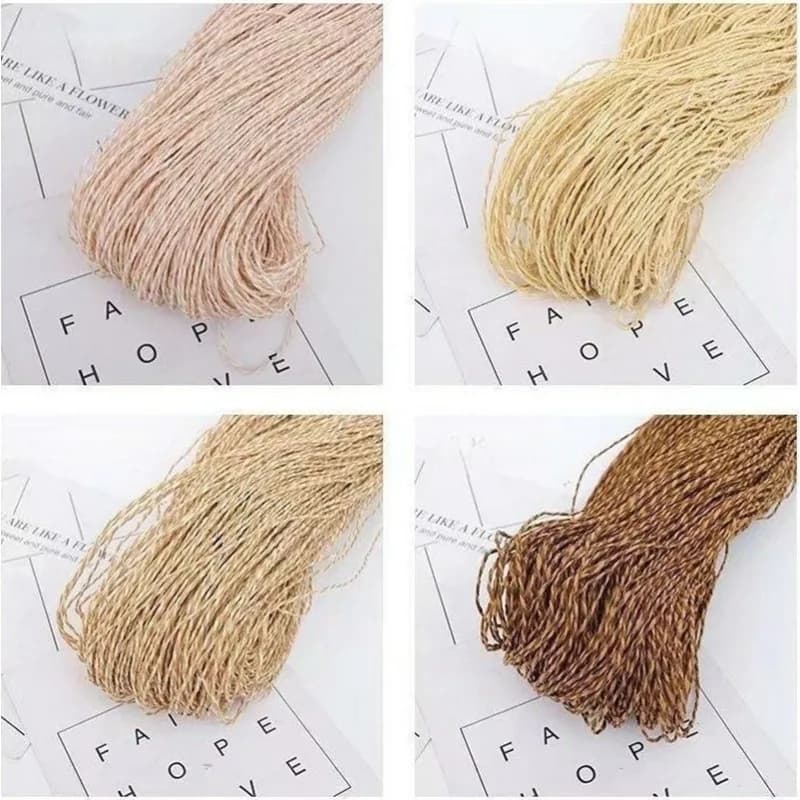 200g 2ply Cotton Raffia Yarn for Hand Crochet Knitting Summer Hats Bags Diy Straw Sandals Fluffy Paper Grass Thread Beige Yellow