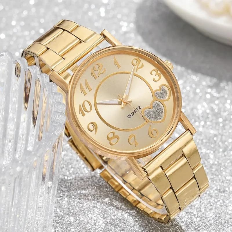 Women's watch in pink gold with love, simple temperament, student, women's wristwatch, gift, luxury quartz watches, woman, Female Relogio