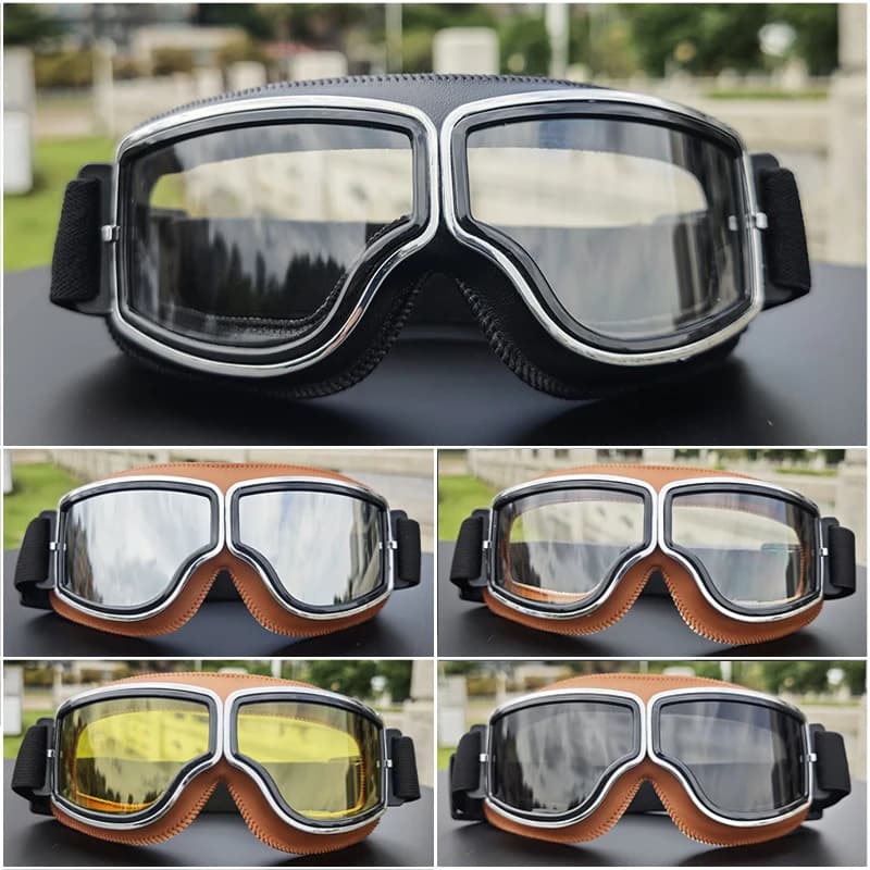 Vintage Leather Ski Goggles, Unisex Dustproof and Sandproof Eyewear for Mountain and Outdoor Activities