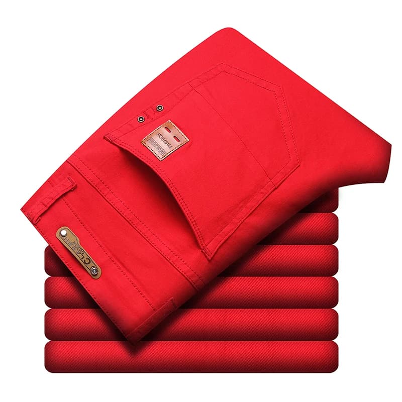 2024 autunno nuovi Jeans elasticizzati luminosi da uomo alla moda pantaloni a gamba dritta in Denim maschile rosso lago blu pantaloni gialli