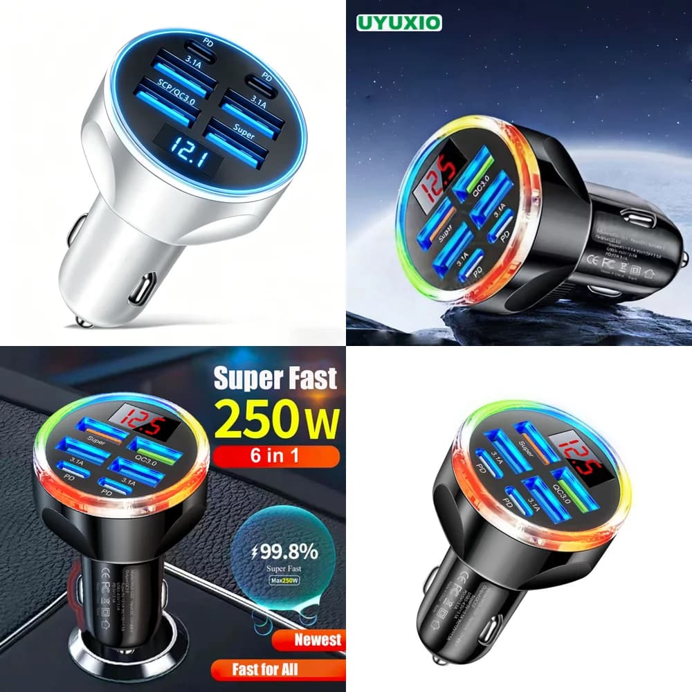 Caricabatterie USB C per Auto con Display di Tensione, Multi-Porta per iPhone Samsung iPad, Ricarica Rapida, Prodotto di Tendenza