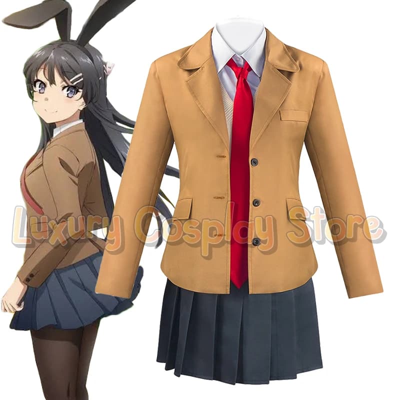 Anime Sakurajima Mai Costume Cosplay Rascal does not dream about rabbit Senpai Women Japanese school JK Uniforme Brown dress