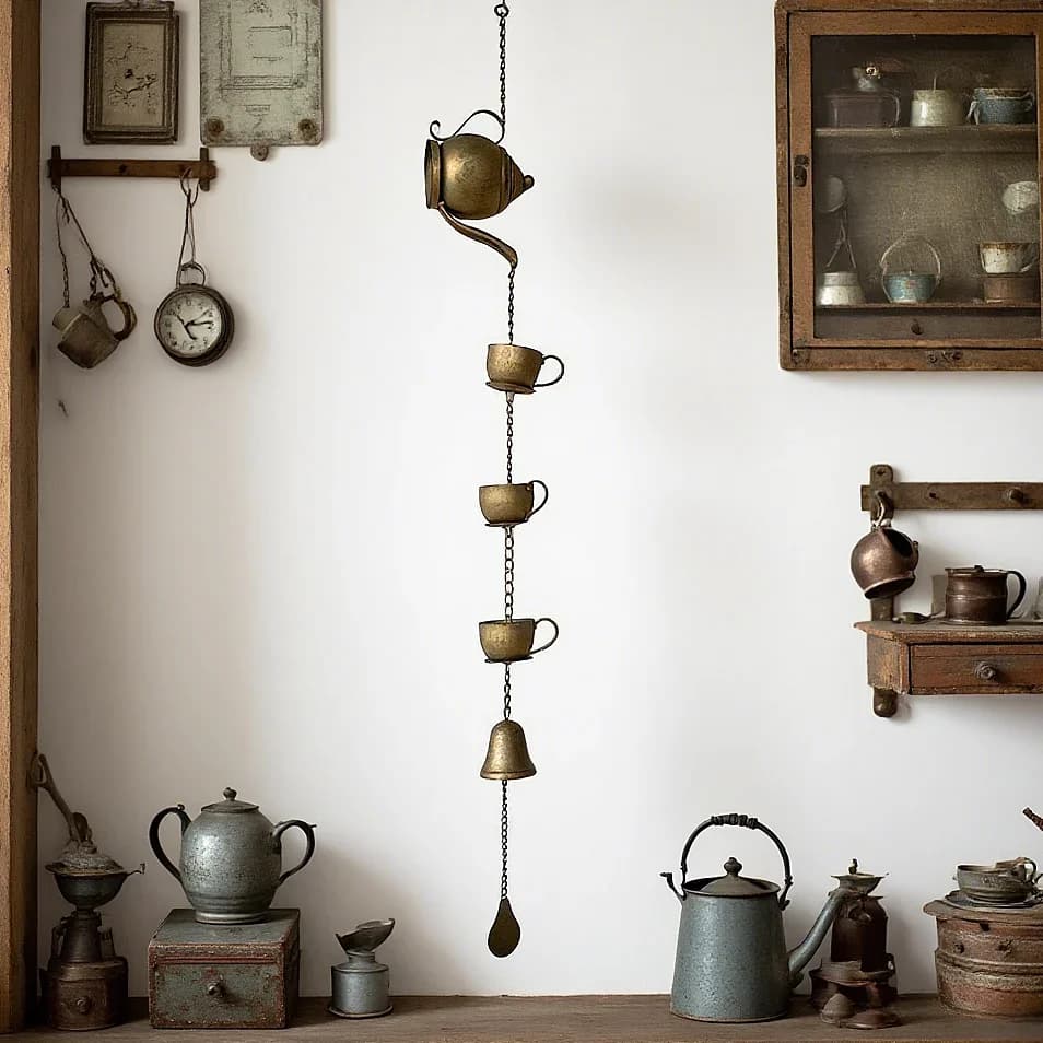 Wrought Iron Villa Courtyard Teapot Rain Chain Chinese-Style Eaves Water Drainage Chain Homestay Drainage Rain Chain Wind Chime