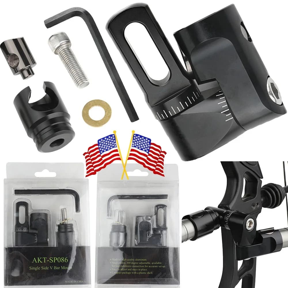 Archery V-Bar Stabilizer Connector Single Side Adjustable for Compound Bow Hunting Target Shooting Practice