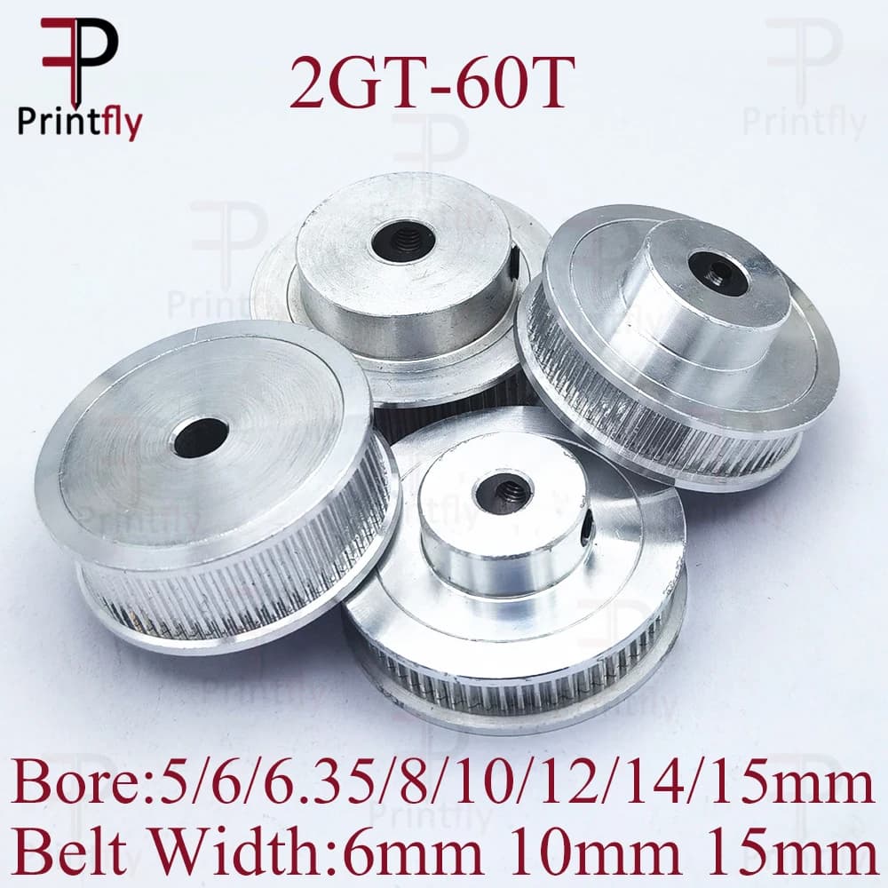 Printfly 2GT 60 teeth 2GT Dentized pulley hole 5/6.35/8/10/12/14/15mm for GT2 Open toothed belt width 6mm/10/15mm 3D printer