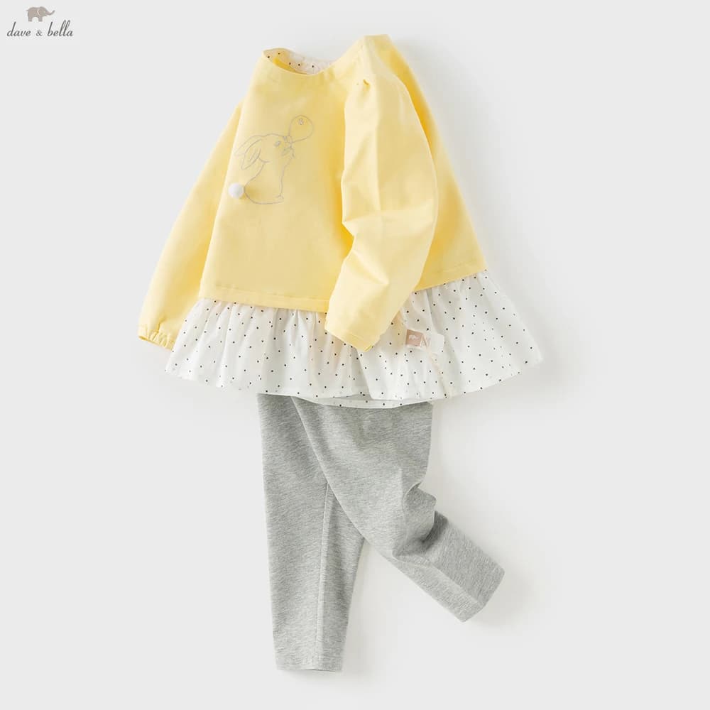 Set 2 Pezzi Dave Bella per Bambine: T-shirt e Pantaloni, Leggings e Top a Maniche Lunghe, Stampa Dolce per Feste all'Aperto DB1261475