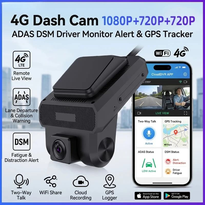 Dash Cam 4G LTE con 3 Telecamere, GPS, Sorveglianza Full HD 1080P, Registratore Video per Auto, Visione Notturna, DVR 24 Ore, Hotspot WiFi