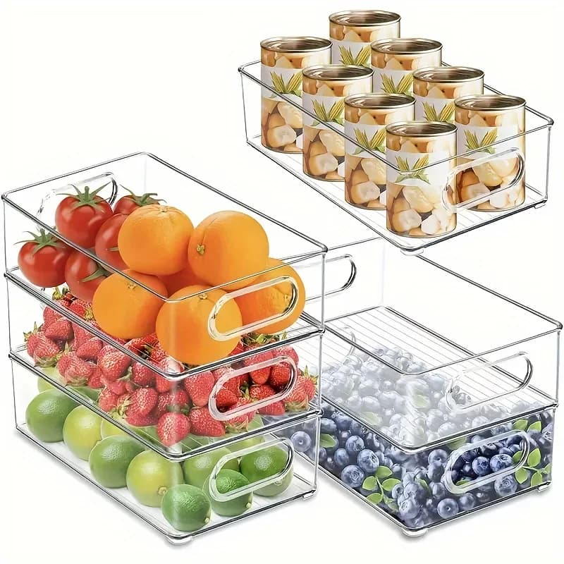 Transparent Plastic Refrigerator Container, Food Storage Box, Acrylic Kitchen Organizer for Cosmetics and Various Objects