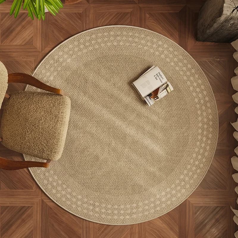 Light Beige Subtle Dot Texture Round Area Rug Non Slip Washable Soft Circular Floor Mat for Bedroom Living Room