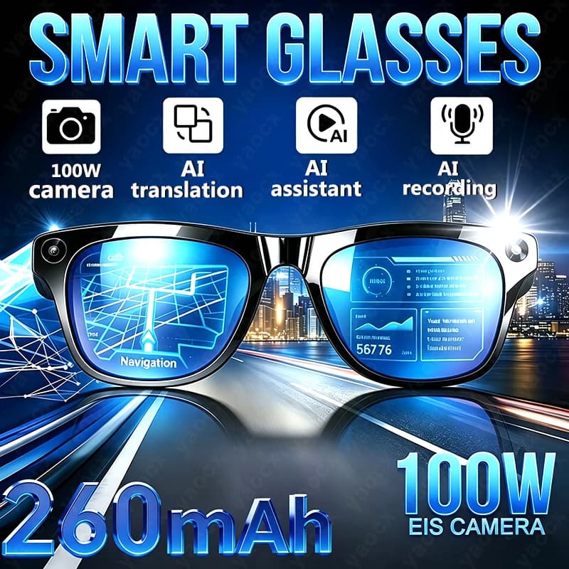 Nuovi Occhiali Smart 2026: Foto e Video HD, Anti-vibrazione, Traduzione AI, Touch, Chiamate Bluetooth, LED, Musica, Multifunzione, Batteria 260mAh
