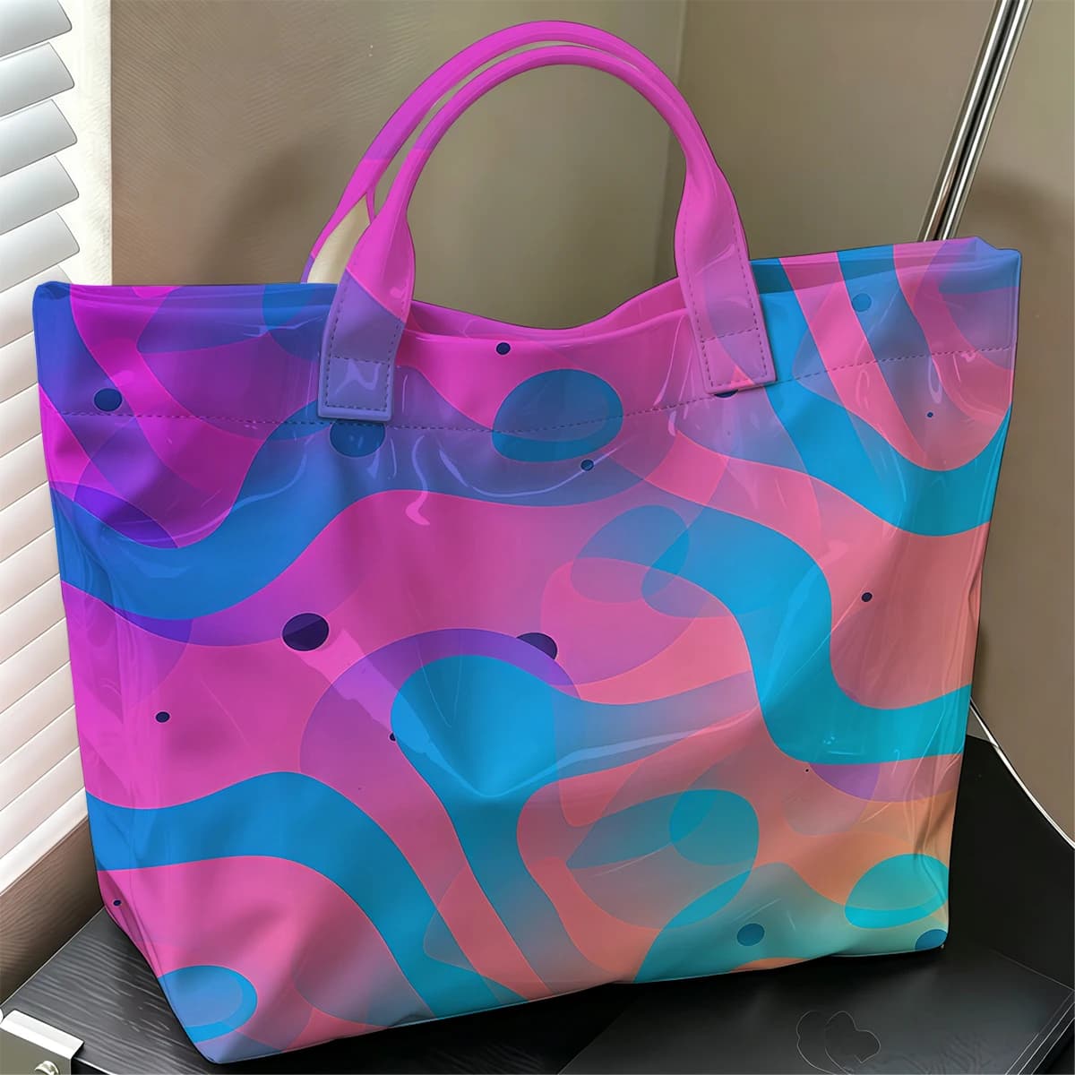 Gradient Fluid Hot Sale Large Glossy PVC Tote Bag Hand Washable Waterproof Great for Travel Commute Makeup Storage Handbags