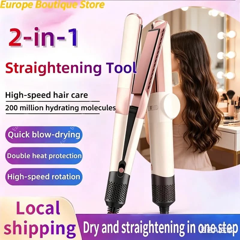 Asciugacapelli e Piastra 2-in-1 con Ioni Negativi, Styler a Doppia Funzione per Asciugatura Rapida e Lisciatura, per Uso Domestico e in Viaggio