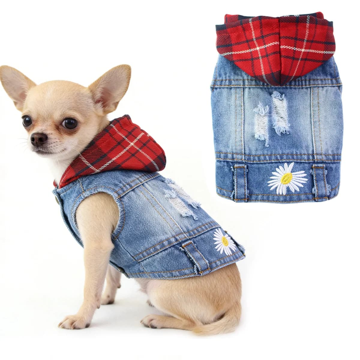 XS-2XL Vestiti per cani in denim Cappotto per cani da compagnia da cowboy Abbigliamento per cuccioli per cani di piccola taglia Giacca di jeans Gilet per cani Cappotto Abiti per cuccioli Vestiti per gatti