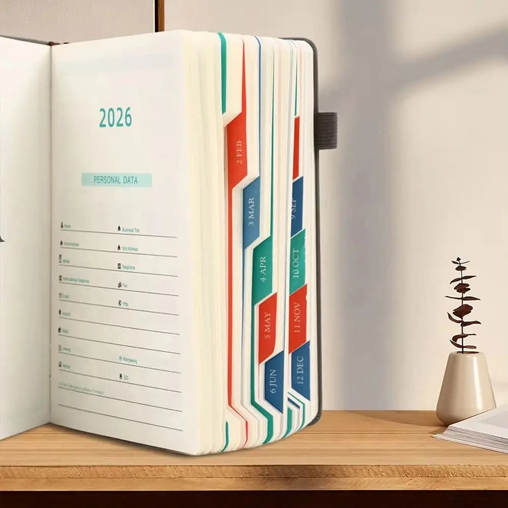 Agenda Planner 2026 in Inglese, Blocco Note 12 Mesi, Resistente all'Usura, Formato A5, Quaderno di Pianificazione con Copertina in PU Testurizzato e Carta Spessa