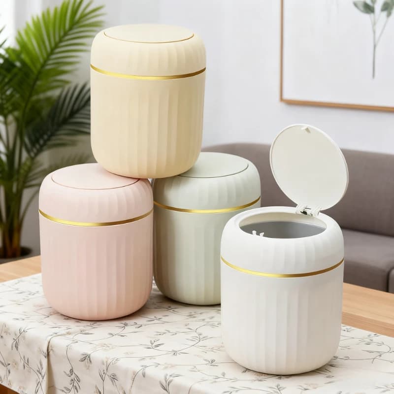 Cestino da Scrivania con Coperchio, Contenitore per Rifiuti, Organizzatore per Camera da Letto e Ufficio, Mini Pattumiera di Lusso con Luce a Pressione