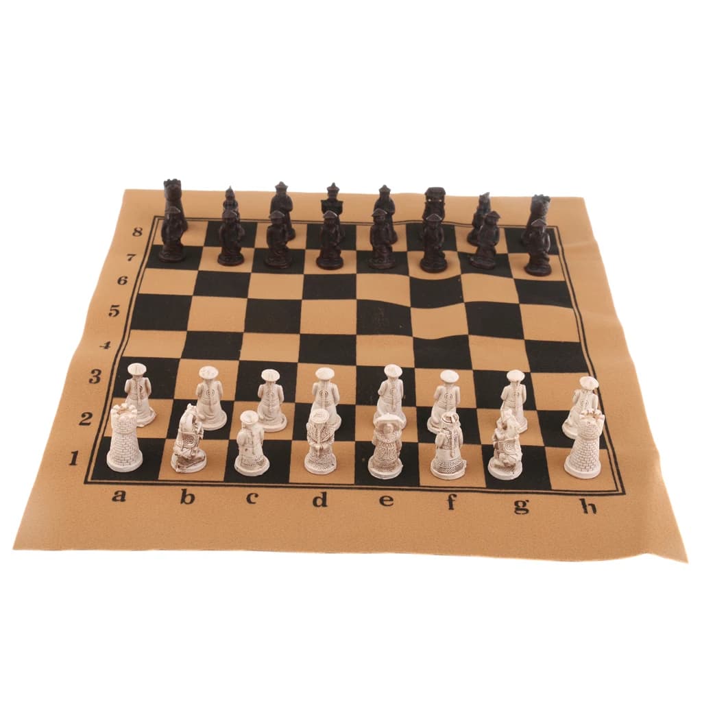 Set di Scacchi Cinese in Resina Pieghevole con Figure Antiche e Scacchiera Unica, Regalo Portatile per Amanti del Gioco degli Scacchi