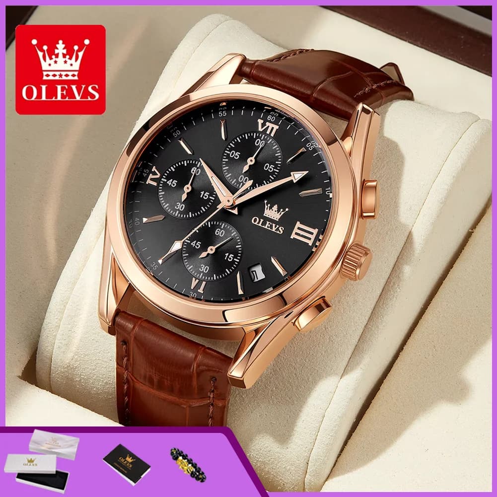 OLEVS 2872 Watch from Polso Chronograph to Quartz with Original Leather Strap, Waterproof, Luminous, Automatic Date, Men's Fashion Clock, Sport Watch