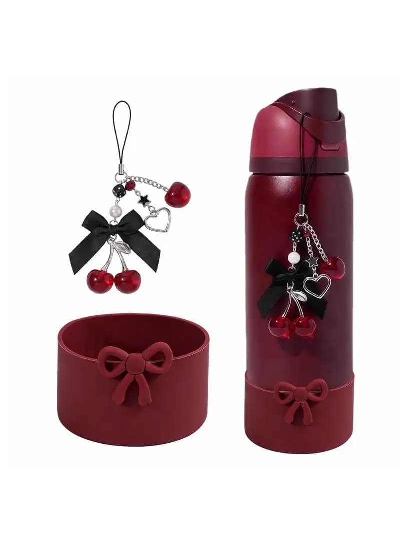 Ciondolo e Fiocco in Silicone Black Cherry per Bottiglie Owala 24/30/32/40 oz, Set di Accessori Perfetti per Bottiglie d'Acqua, Pendente per Owala