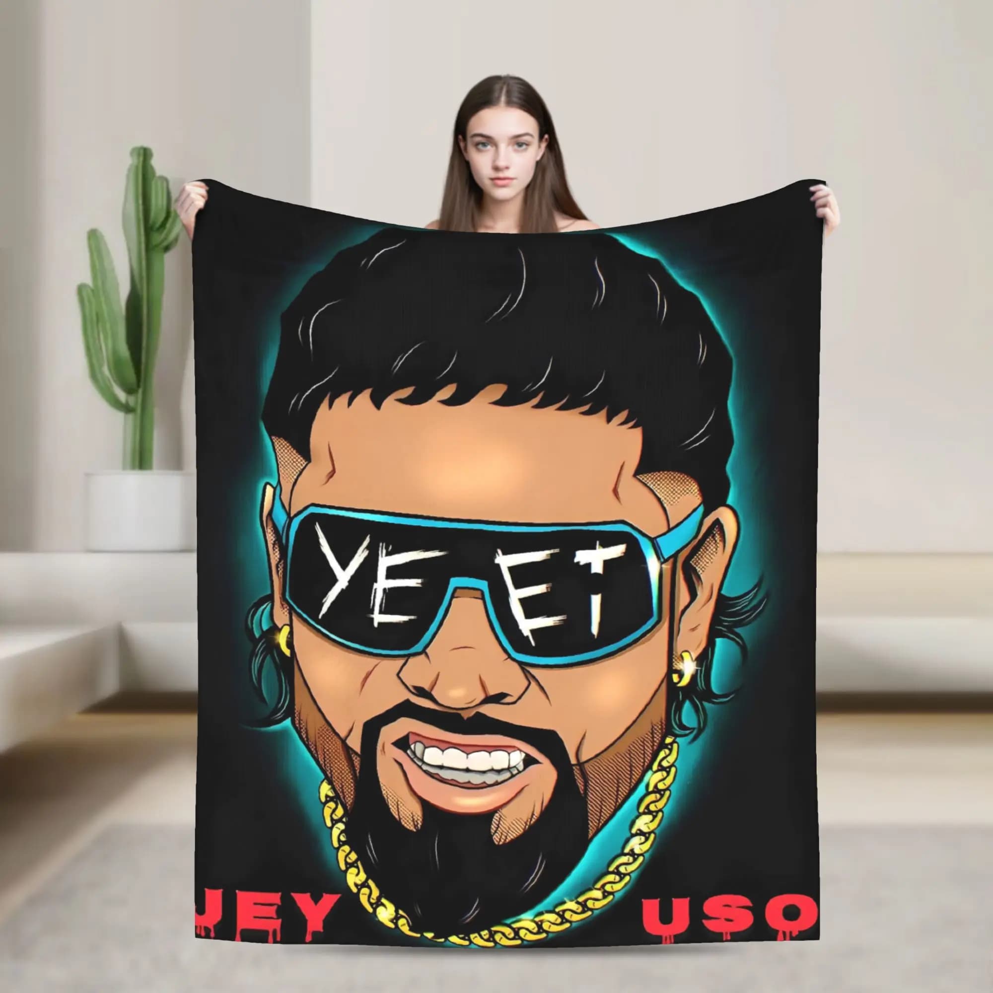 JEY YEET USO Wrestling Blanket Quality Soft Throw Blanket Winter Students Couch Chair Graphic Bedspread