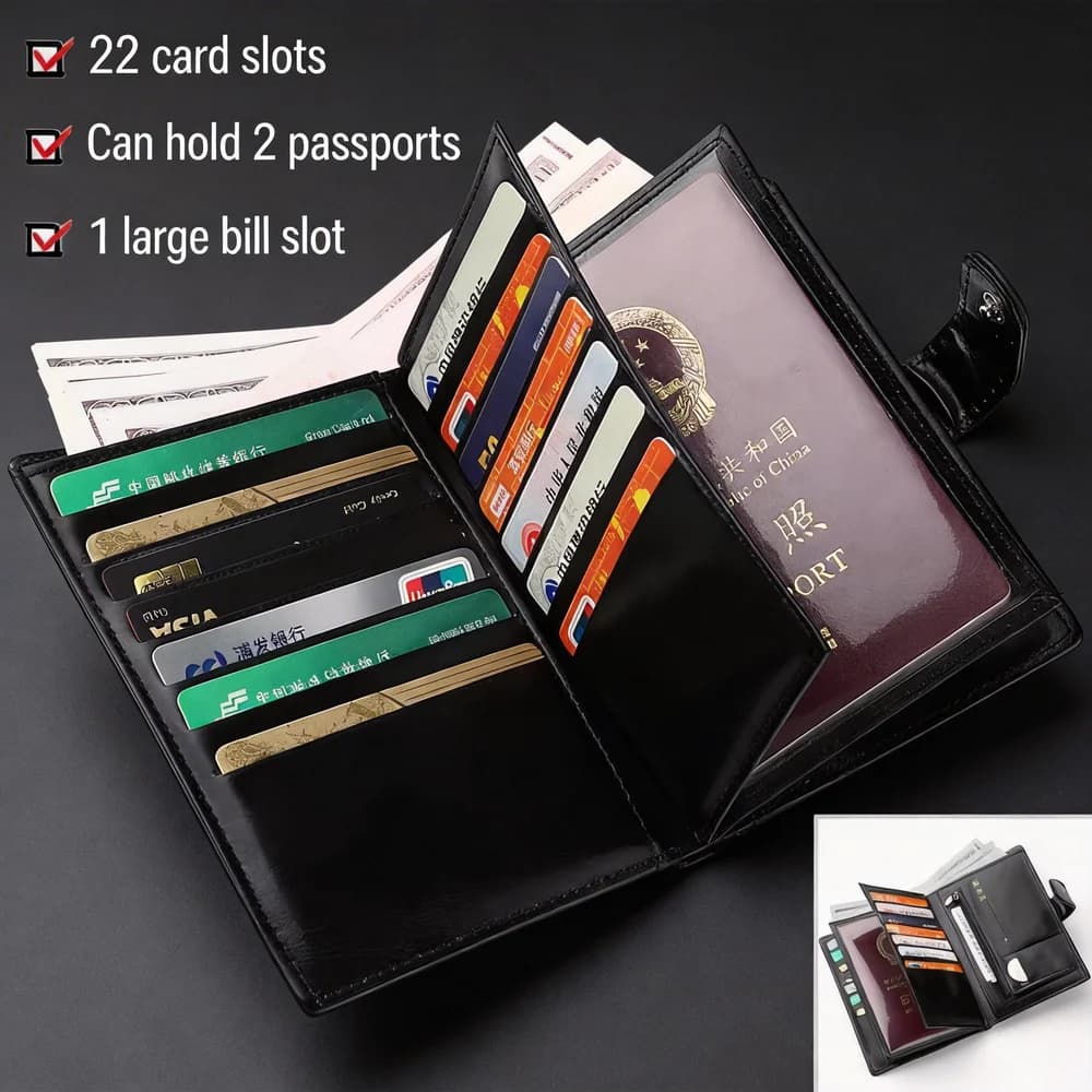 Organizzatore di documenti, portafoglio da viaggio portatile, porta passaporto in pelle PU per viaggi d'affari e transito.